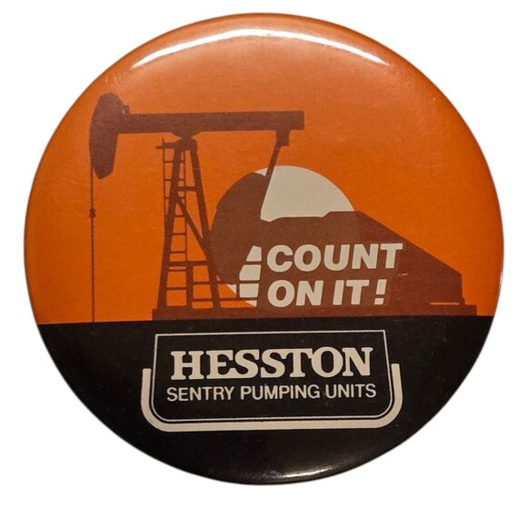 Vintage Hesston Sentry Pumping Units Promotional Pinback Button Orange Pin - Picture 11 of 12